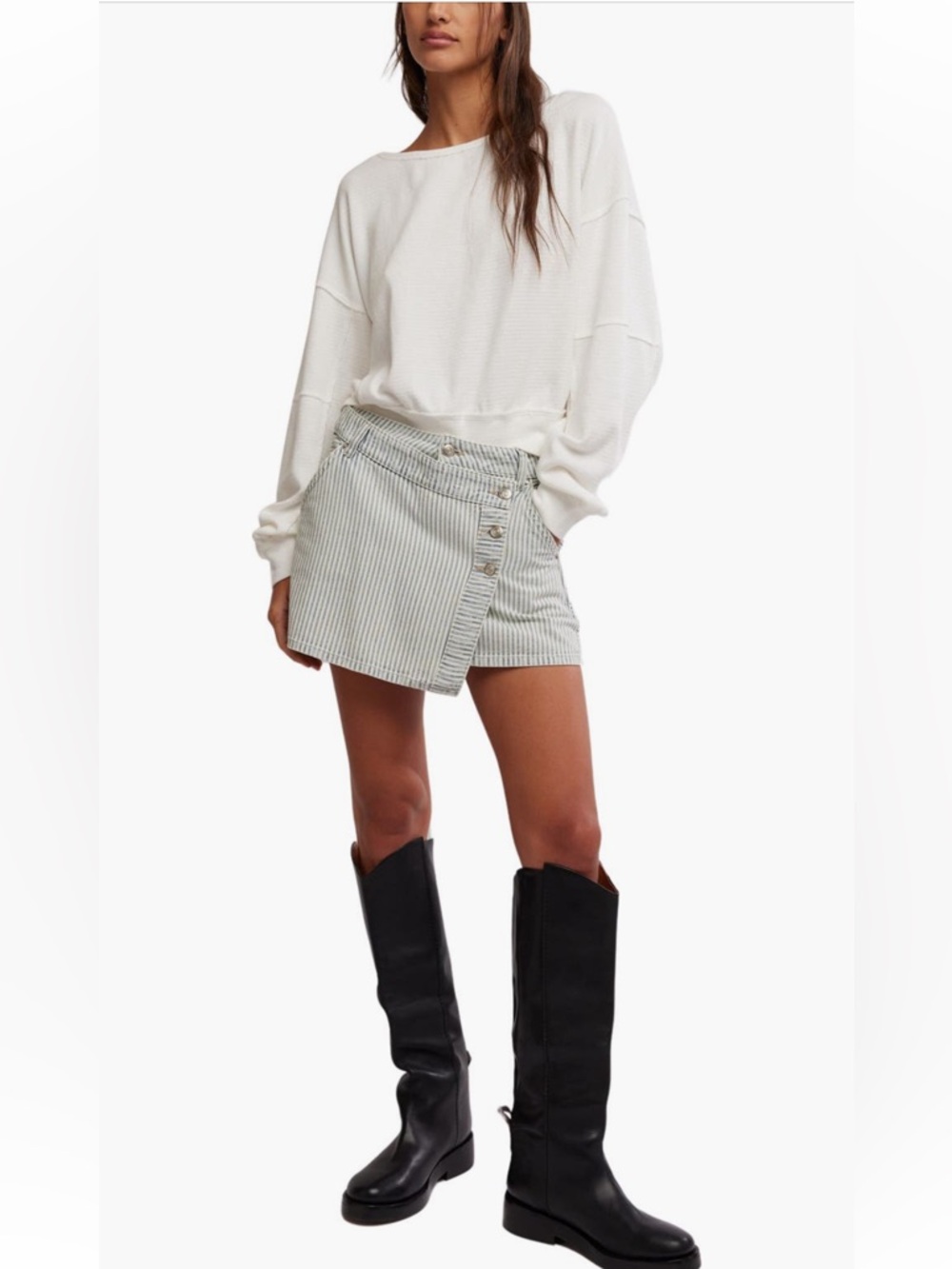 🦚 Free People NWT Wynn Railroad stripe Button Denim Mini Skirt